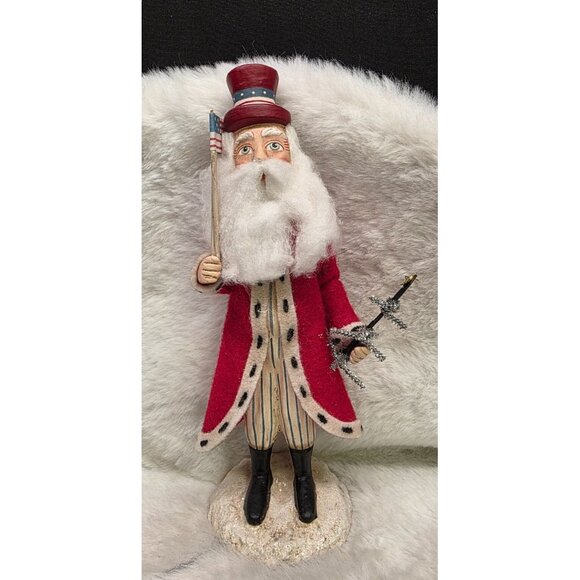 Rare Handcrafted Folk Art Patriot Santa Christmas Figure by Bethany Lowe - Picture 1 of 8